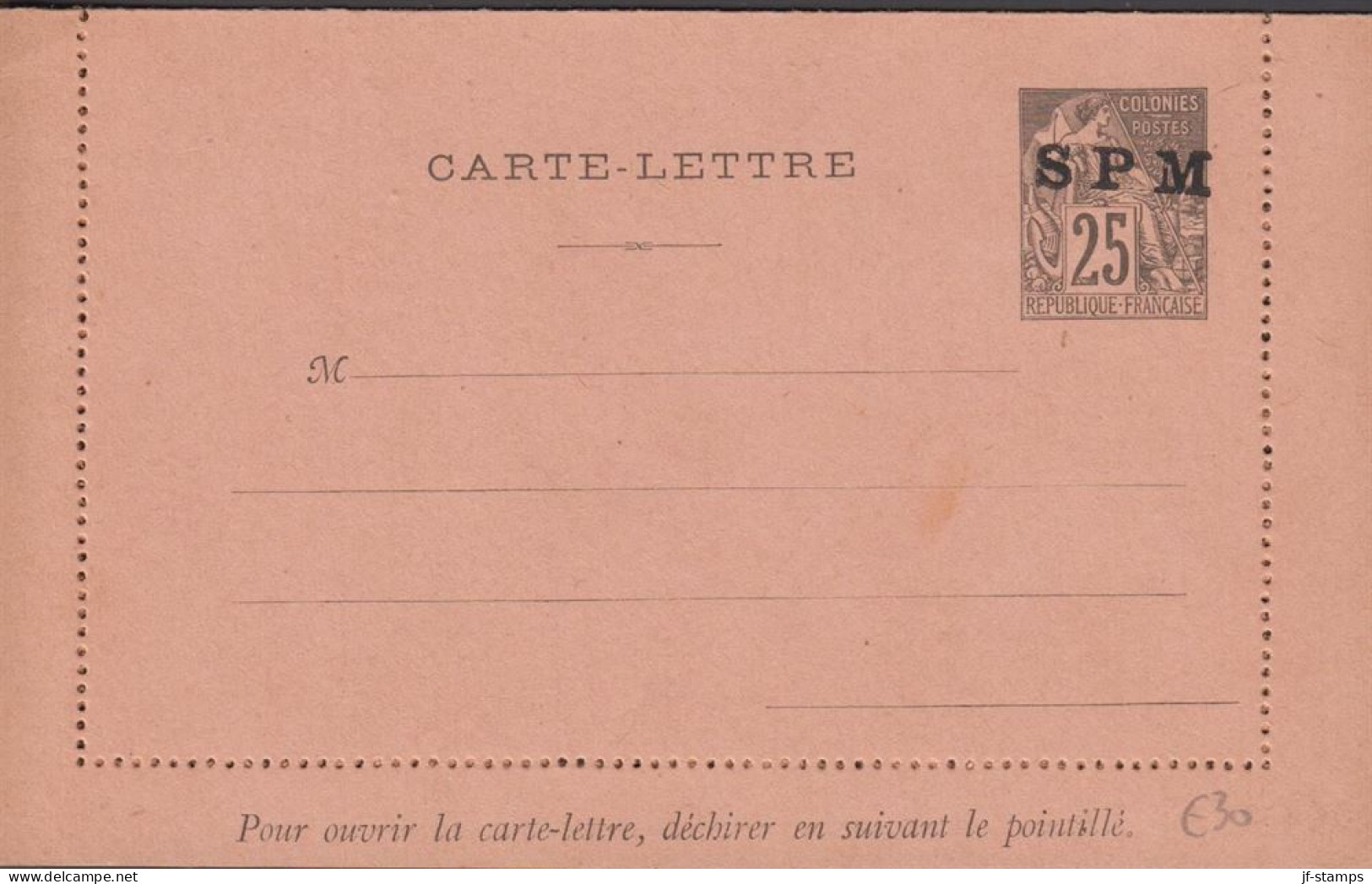 1896. SAINT-PIERRE-MIQUELON. CARTE -LETTRE SPM / 25 C. COLONIES POSTES REP. FRANCAISE .  - JF440829 - Covers & Documents