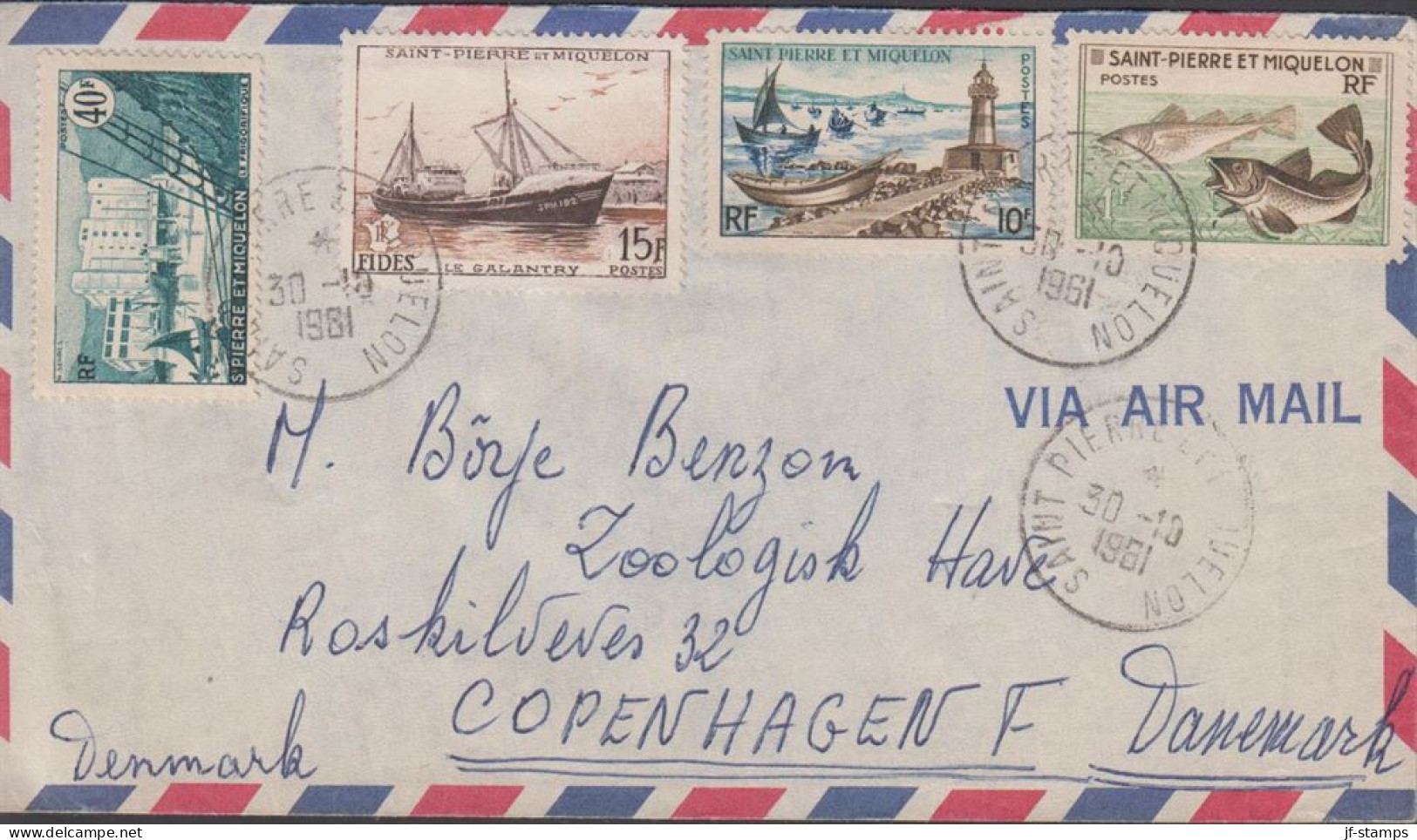 1961. SAINT-PIERRE-MIQUELON. Fine AIR MAIL Cover To Zoologisk Have, København, Danmark With 1 F Fish, 10 F... - JF440832 - Storia Postale