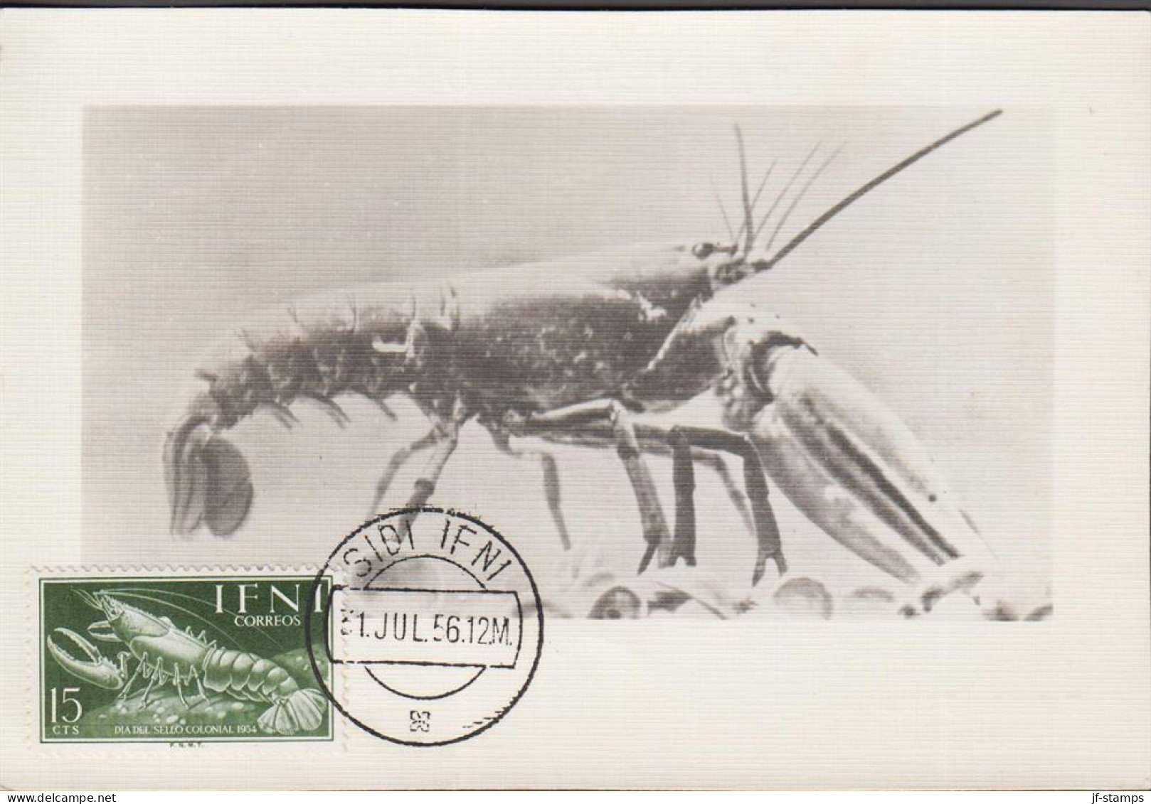 1956. IFNI. Interesting MAXI-CARD With 15 CTS Lobster Cancelled SIDI IFNI 31. JUL. 56. Unusua... (MICHEL 149) - JF533617 - Ifni