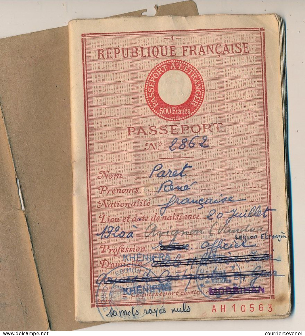 FRANCE / MAROC - Passeport 500 Francs 1948/1957 - Vannes, Renouvelé à Khénifra - Nombreux Visas Et Fiscaux Espagnols - Unclassified