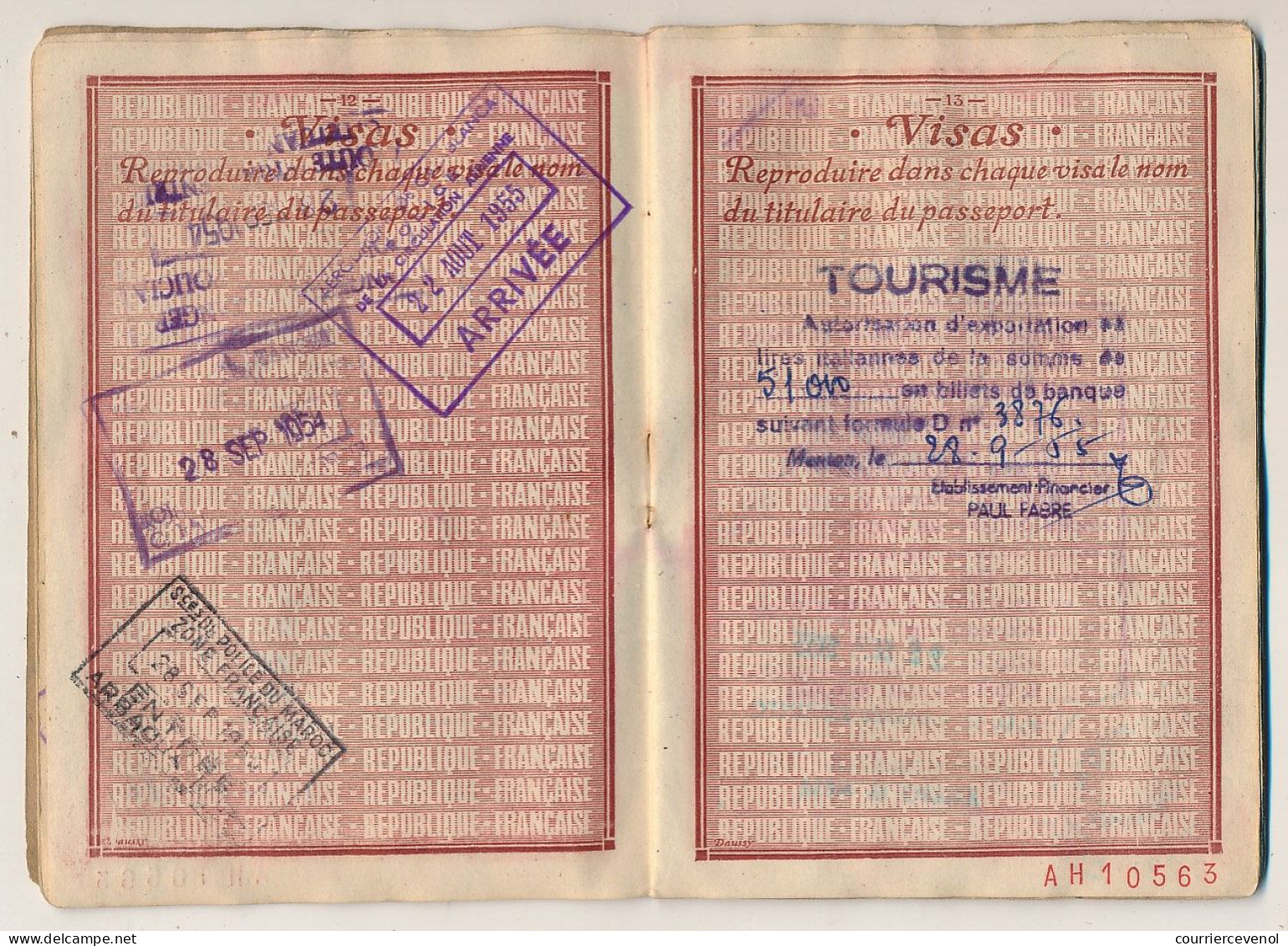 FRANCE / MAROC - Passeport 500 francs 1948/1957 - Vannes, renouvelé à Khénifra - Nombreux visas et fiscaux espagnols