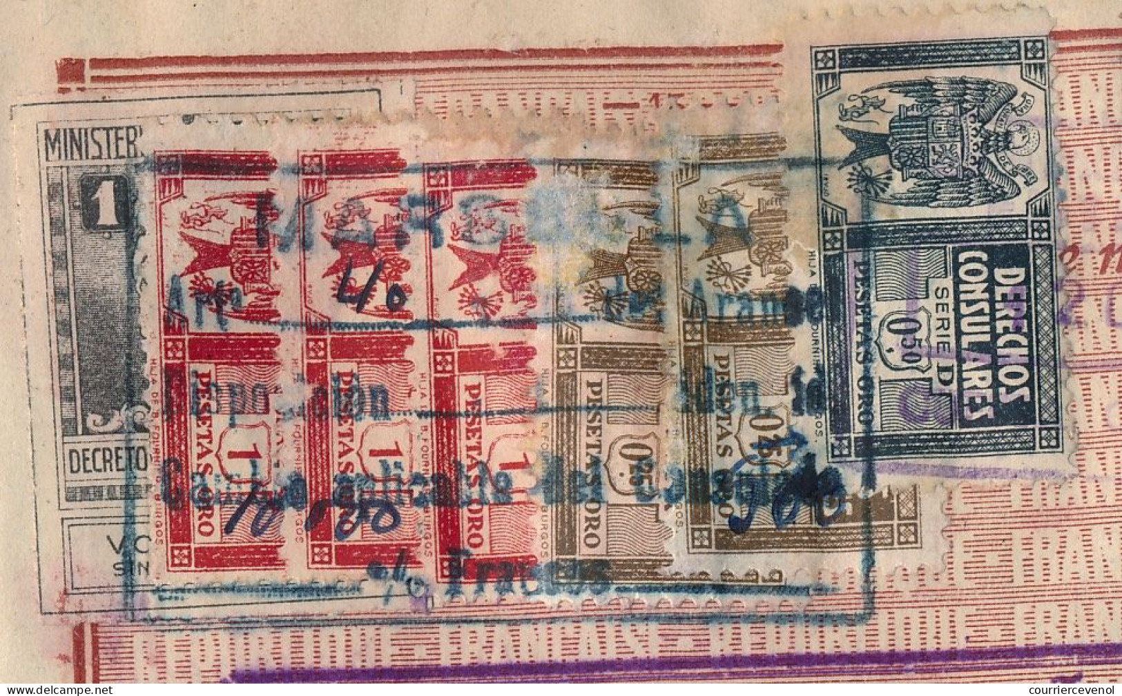 FRANCE / MAROC - Passeport 500 francs 1948/1957 - Vannes, renouvelé à Khénifra - Nombreux visas et fiscaux espagnols