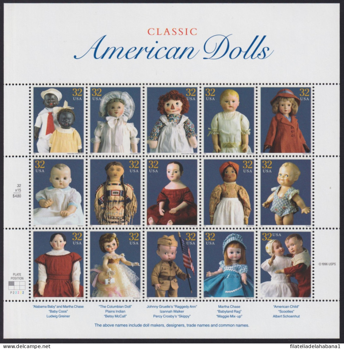 F-EX41340 US USA MNH 1997 AMERICAN DOLLS ANTIQUES CHILDREN.  - Bambole