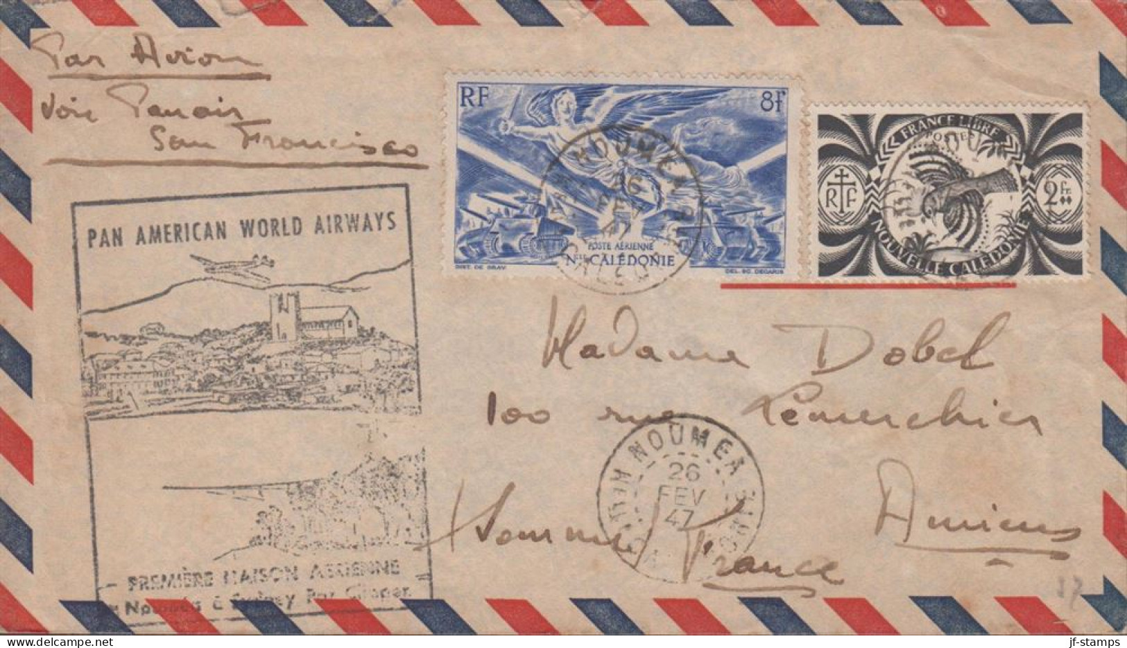 1947. NOUVELLE-CALEDONIE. PAN AMERICAN WORLD AIRWAYS PREMIERE LIAISON AERIENNE Noumea á Sydn... (Michel 319+) - JF440768 - Lettres & Documents