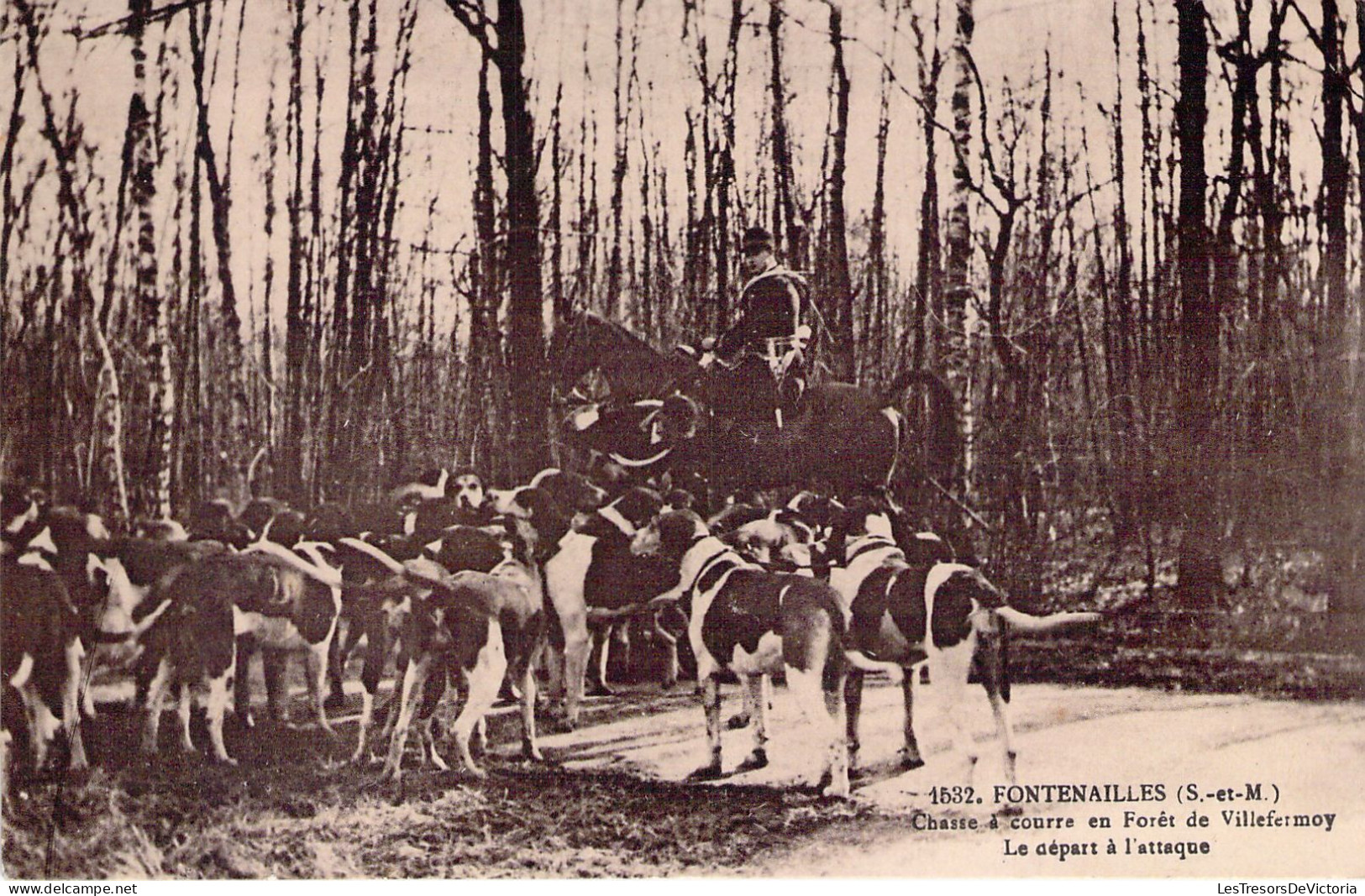 CHASSE - FONTENAILLES - Chasse à Courre En Forêt De Villermoy - Le Départ à L'attaque - Carte Postale Ancienne - Chasse