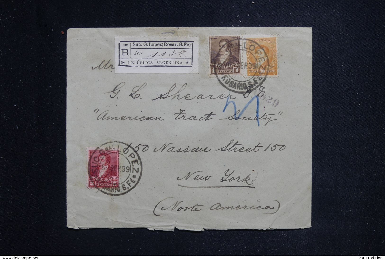ARGENTINE - Enveloppe En Recommandé De Lopez Pour New York En 1899 - L 143943 - Storia Postale