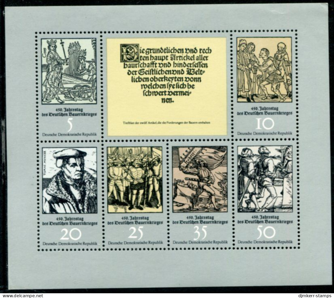 DDR / E. GERMANY 1975 Peasants' War Anniversary Sheetlet MNH / **.  Michel 2013-17 Kb - Neufs