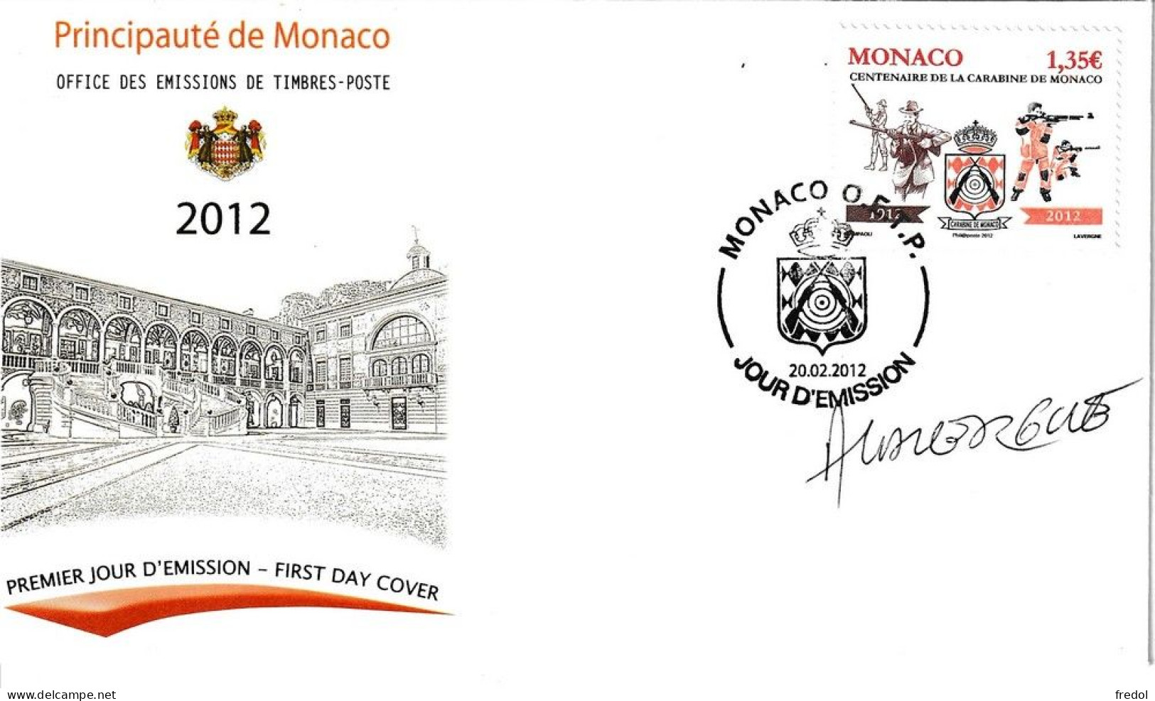Monaco Fdc Centenaire De La Carabine De Monaco Signé Par L'Artiste - Andere & Zonder Classificatie