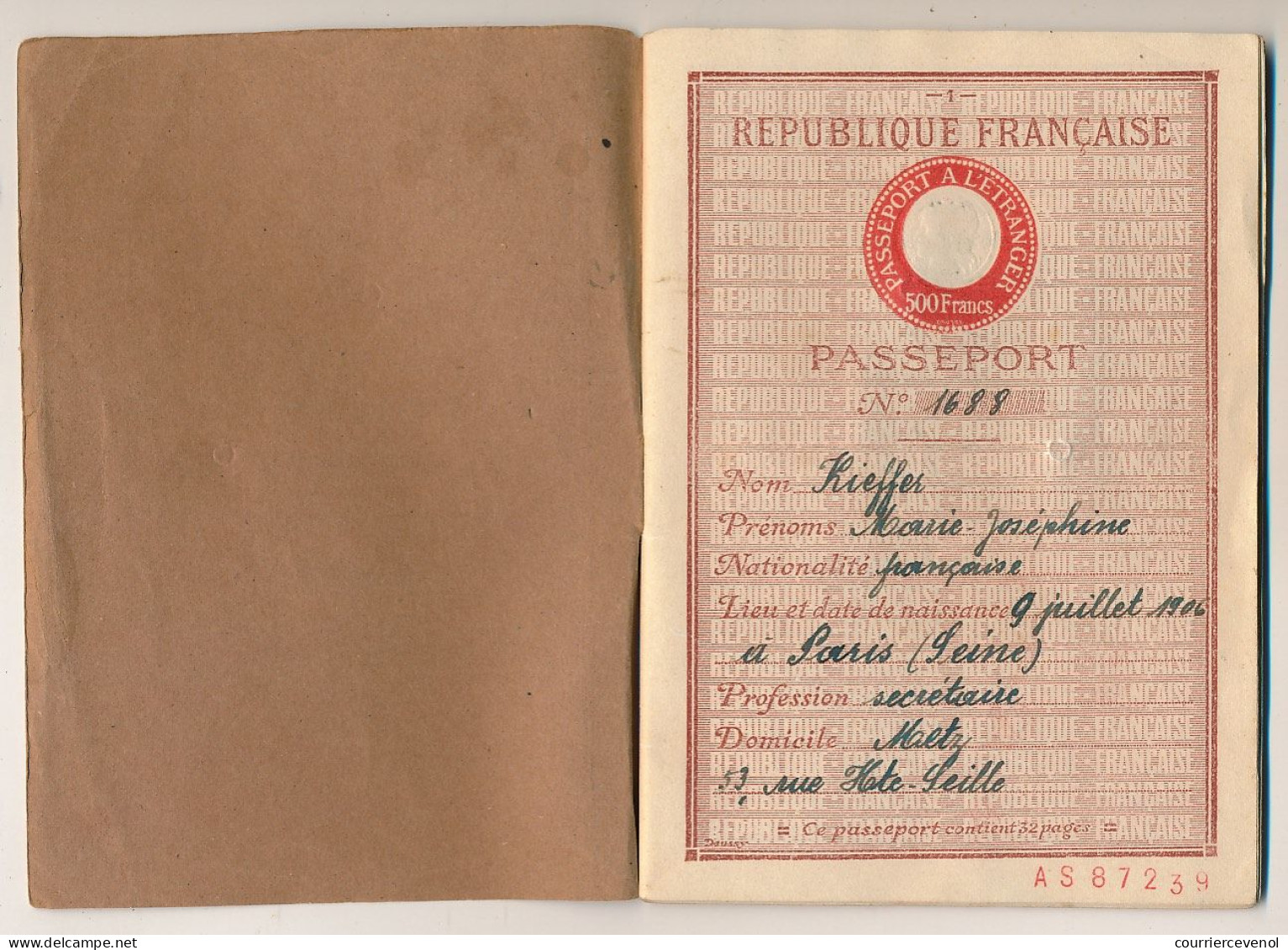 FRANCE - Passeport 500 Francs 1949/1956 - Metz, Renouvelé Id. Timbre Fiscal 1000 Francs + Visa Allemand - Unclassified