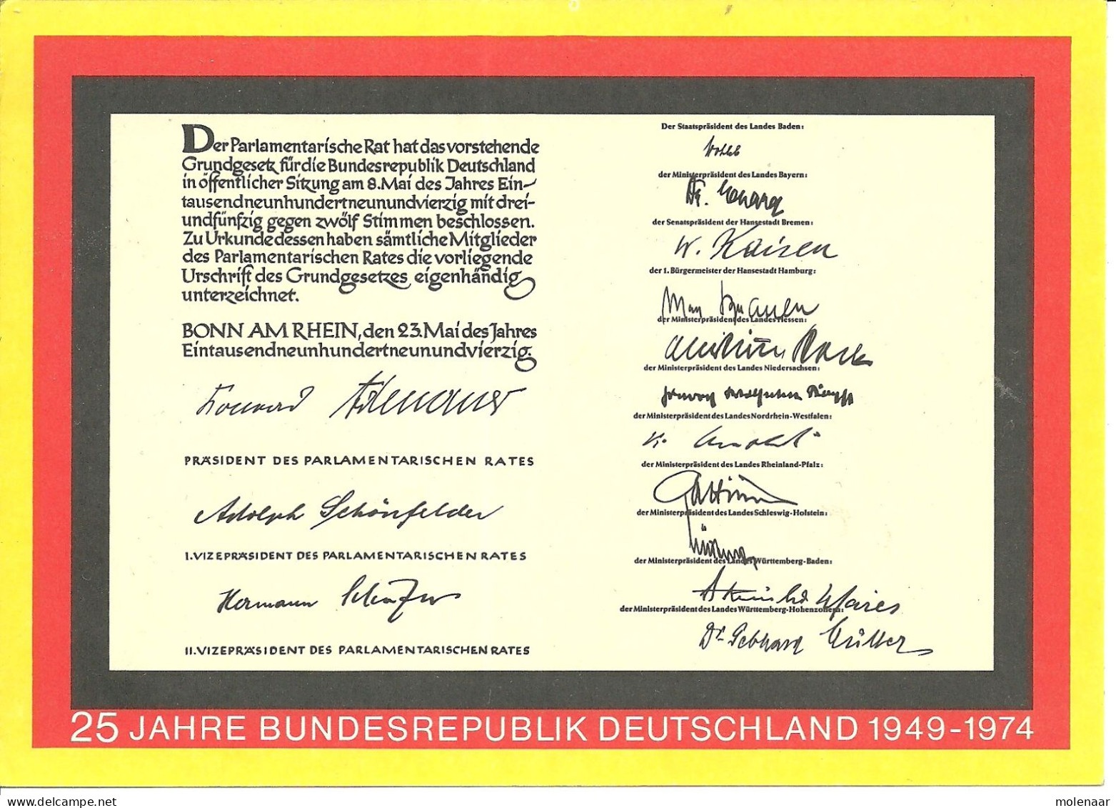Duitsland BRD Briefkaart Tgv.  25 Jaar BRD. 1974 (11059) - Postkarten - Ungebraucht