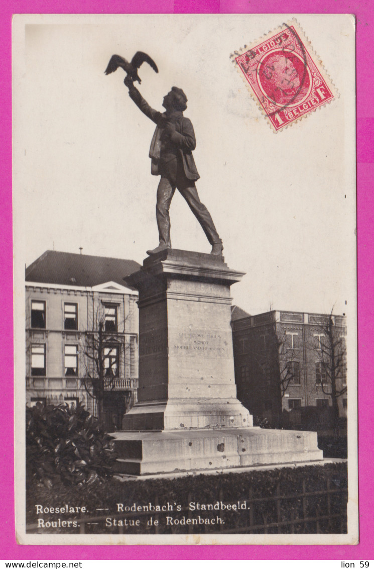 292348 / Belgium Roeselare Roulers - Standbeeld Van Albrecht Rodenbach Statue PC Used (O) 1928 - 1Fr. King Albert I - Roeselare