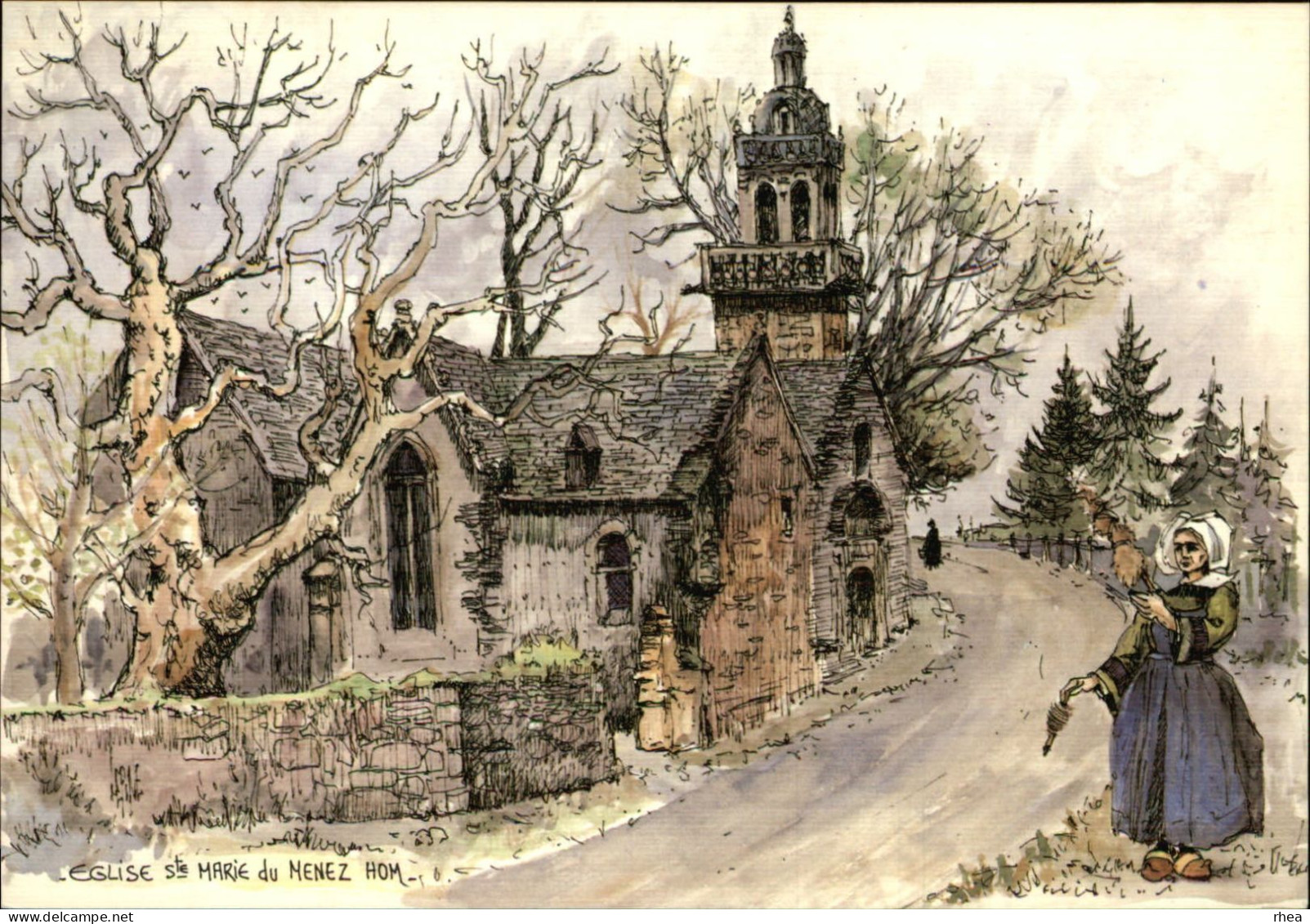 29 - PLOMODIERN - église De Sainte Marie Du Menez Hom - Carte Illustrée Par Robert LEPINE, Aquarelle - Plomodiern