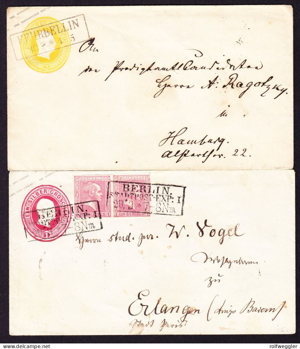 1857 2 GZ Briefe. 1x 3 Und 1x 1 Silbergroschen Frankatur. Stempel BERLIN Und FEHRBELLIN. - Postal  Stationery