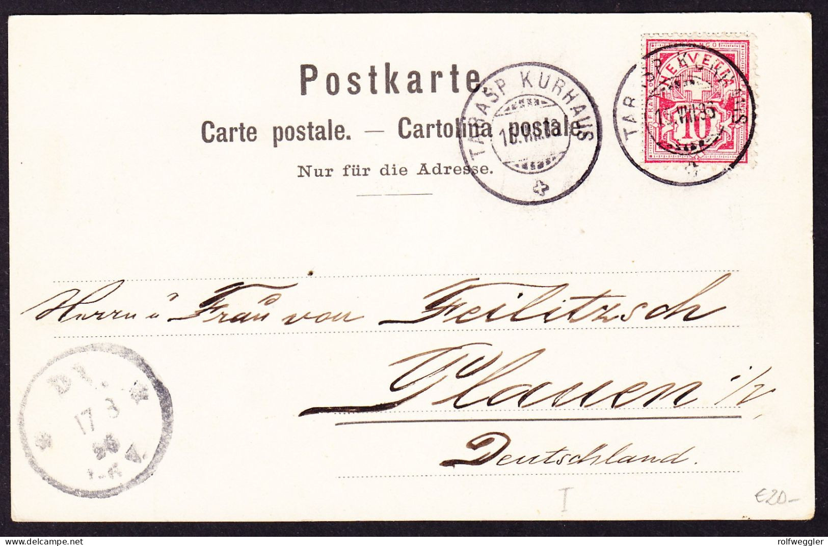 1898 Gelaufene AK: Schuls-Tarasp, Gestempelt TARASP KURHAUS Nach Plauen - Tarasp