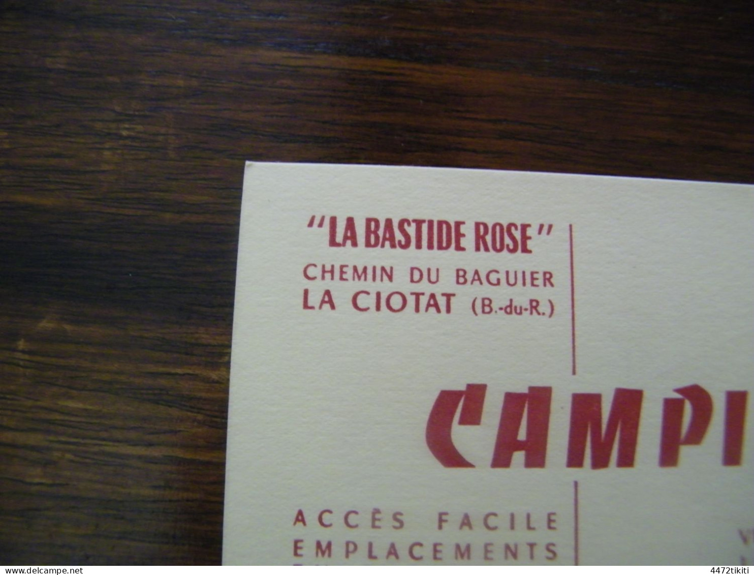 Carte De Visite Camping La Bastide Rose - La Ciotat (13) - Au Dos Le Plan - 1950 - SUP (HE 56) - Cartes De Visite
