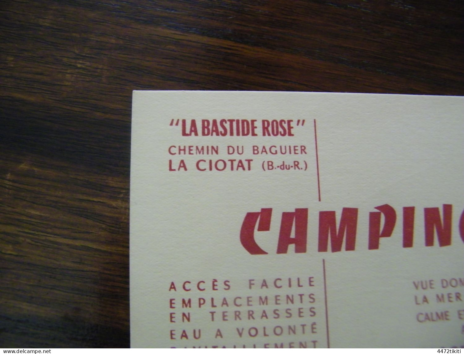 Carte De Visite Du Camping La Bastide Rose - La Ciotat (13) - Au Dos Le Plan - 1950 - SUP (HE 57) - Cartes De Visite