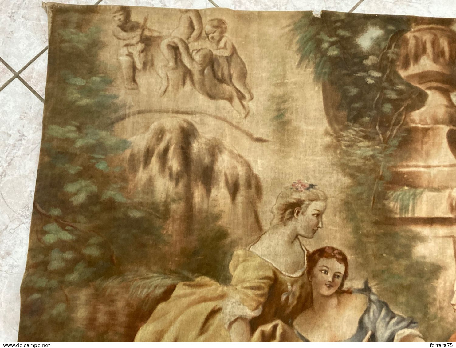 ANTICO ARAZZO DA PARETE FRANCESE SCENA AMOROSA PAESAGGIO SENZA CORNICE MT.1,35X96 CM.. - Alfombras & Tapiceria