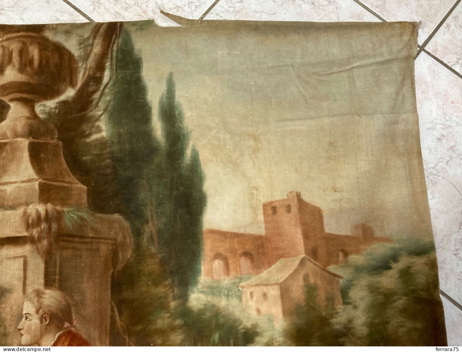 ANTICO ARAZZO DA PARETE FRANCESE SCENA AMOROSA PAESAGGIO SENZA CORNICE MT.1,35X96 CM..