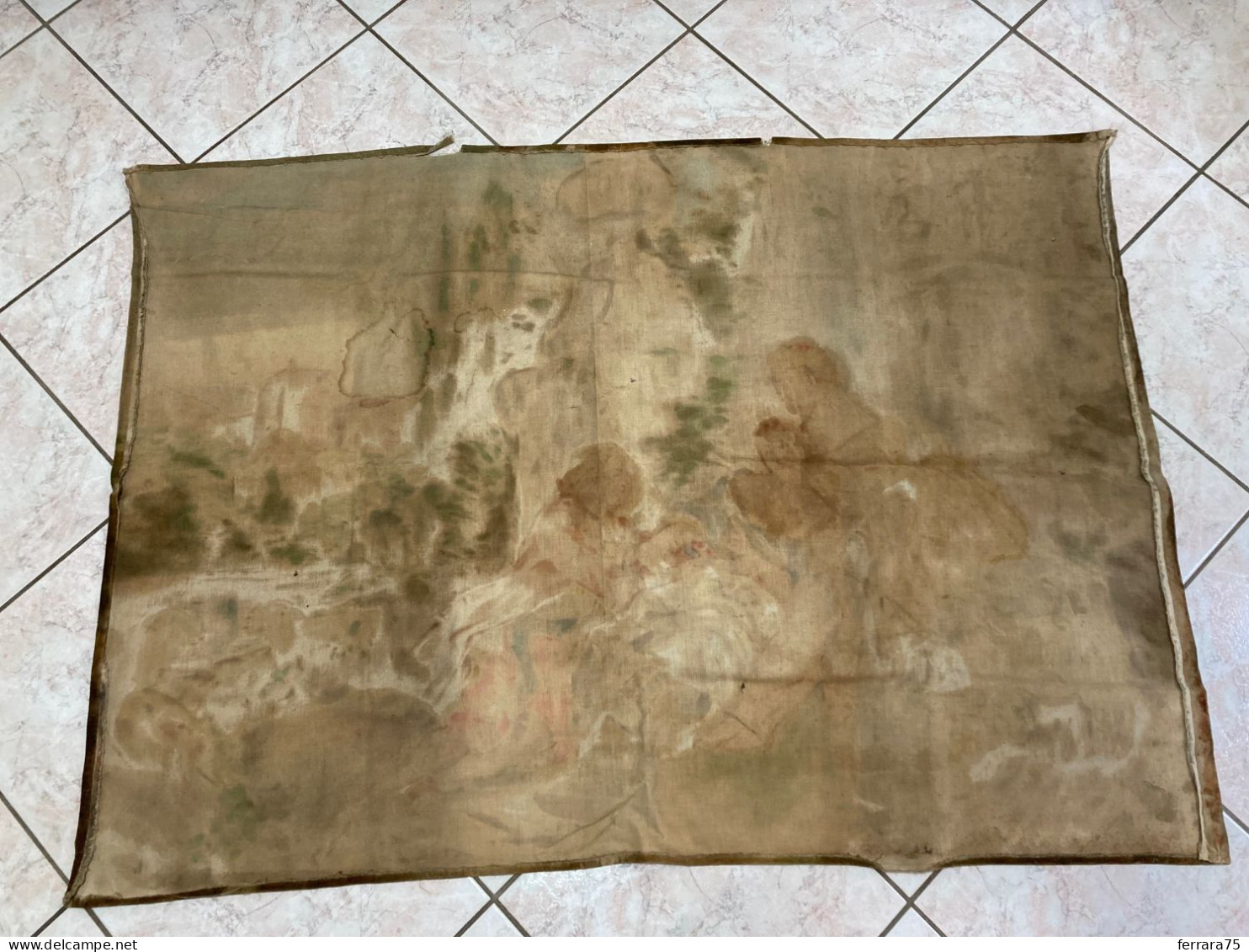 ANTICO ARAZZO DA PARETE FRANCESE SCENA AMOROSA PAESAGGIO SENZA CORNICE MT.1,35X96 CM..