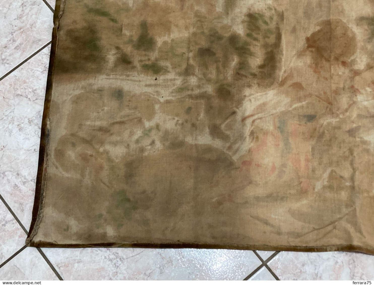 ANTICO ARAZZO DA PARETE FRANCESE SCENA AMOROSA PAESAGGIO SENZA CORNICE MT.1,35X96 CM..