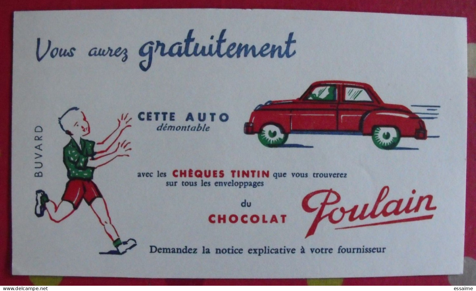 Buvard Chocolat Poulain Chèques Tintin. Auto Démontable (solido ?). Vers 1950 - Kakao & Schokolade