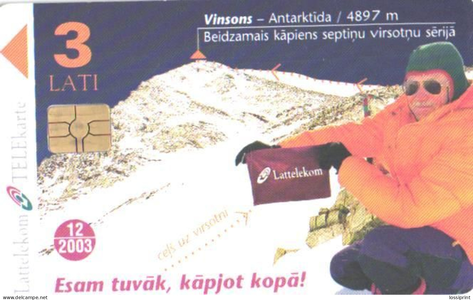 Latvia:Used Phonecard, Lattelekom, 3 Lati, Antarctica Mount Vinsons, 2003 - Lettonie