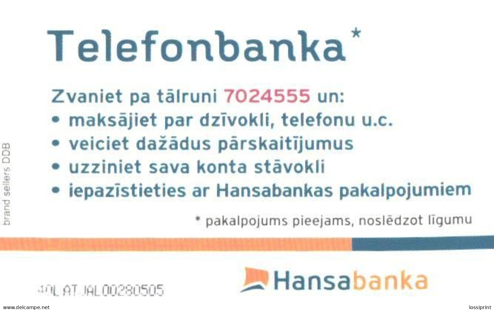 Latvia:Used Phonecard, Lattelekom, 2 Lati, Hansabanka, 2001 - Letonia