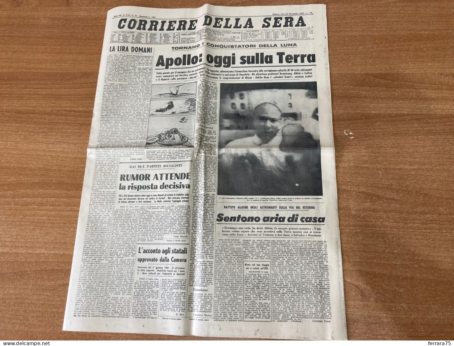 CORRIERE DELLA SERA ASTRONAUTI APOLLO I CONQUISTATORI DELLA LUNA 24 LUGLIO 1969 ORIGINALE - First Editions