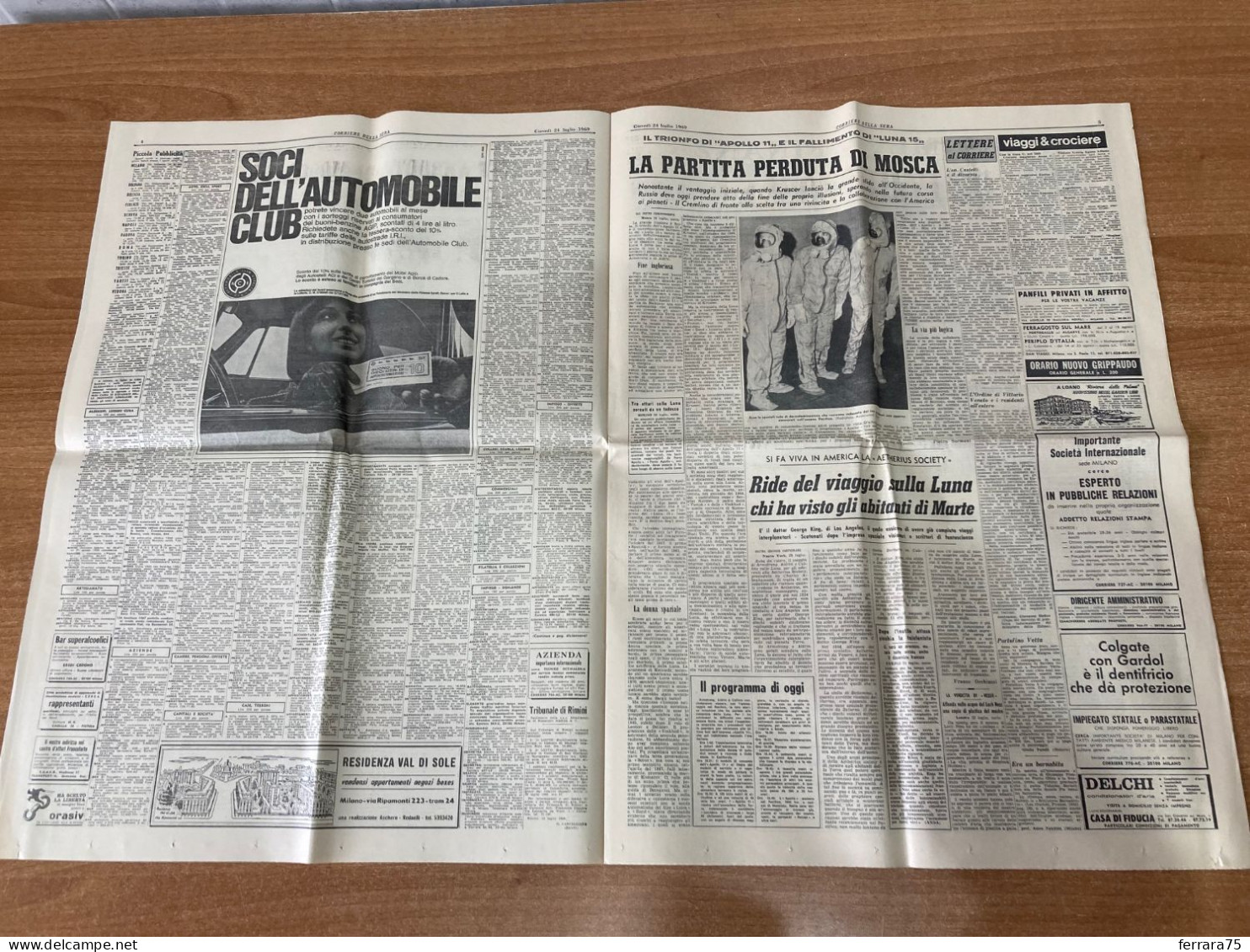 CORRIERE DELLA SERA ASTRONAUTI APOLLO I CONQUISTATORI DELLA LUNA 24 LUGLIO 1969 ORIGINALE - Eerste Uitgaves