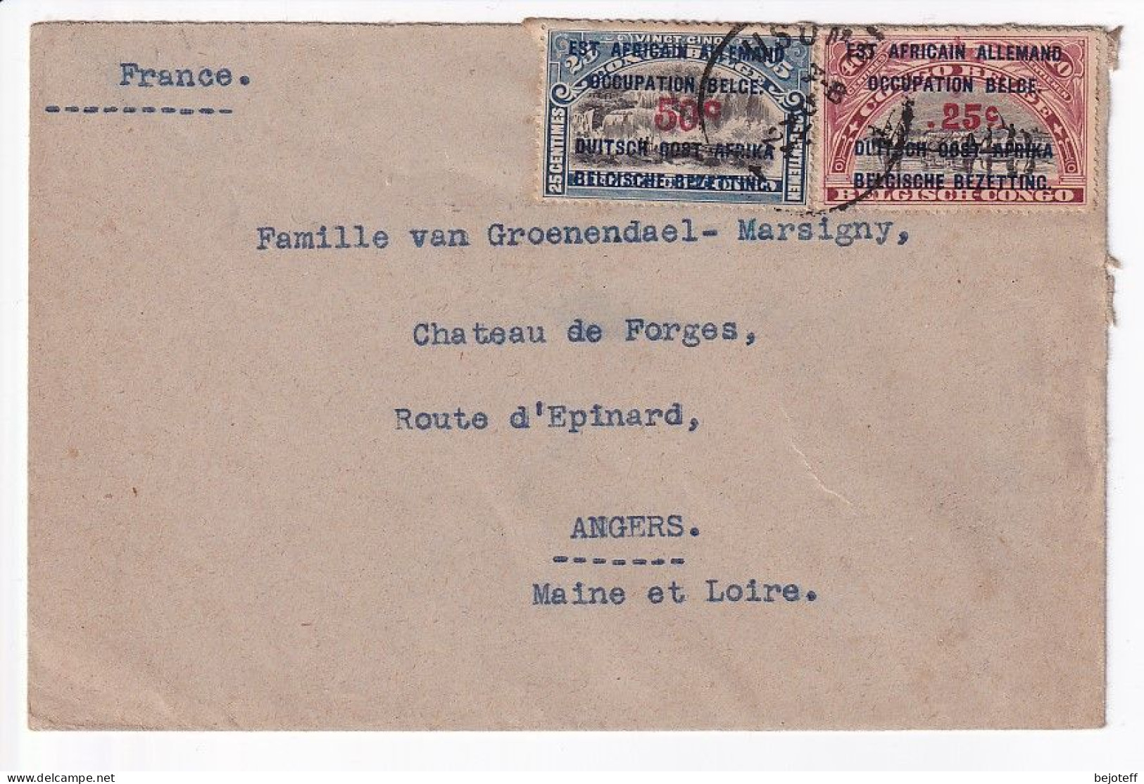 Lettre 50/25c + 25/40c , Usumbura 1924 Via Anvers à Anger - Covers & Documents