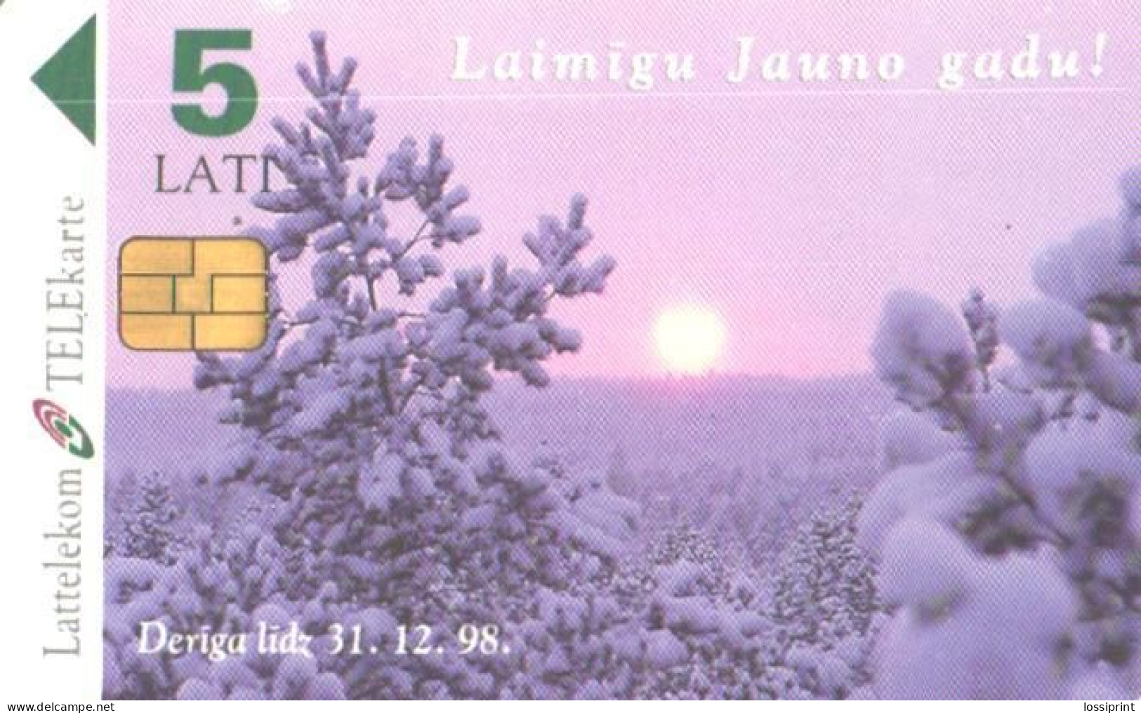 Latvia:Used Phonecard, Lattelekom, 5 Lati, Sunset, Calendar 1998 - Lettonia