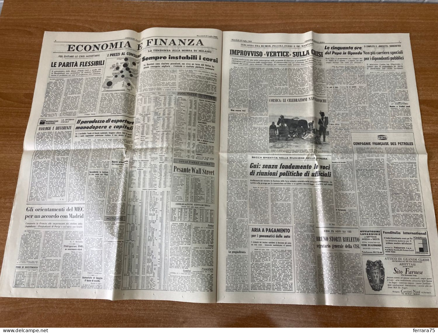 CORRIERE DELLA SERA L'APOLLO SULLA ROTTA TERRESTRE LUNA  23 LUGLIO 1969. - Premières éditions