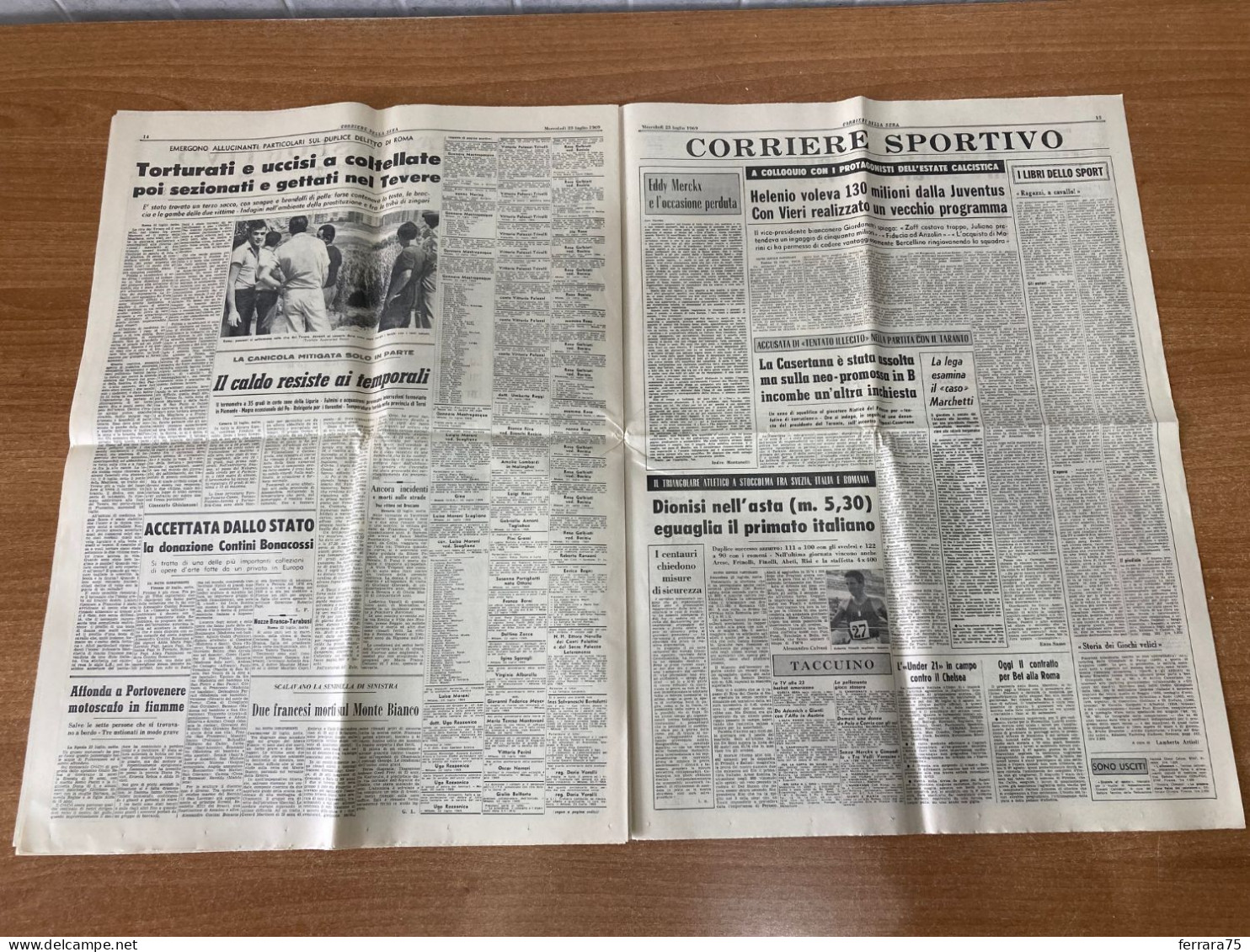 CORRIERE DELLA SERA L'APOLLO SULLA ROTTA TERRESTRE LUNA  23 LUGLIO 1969.