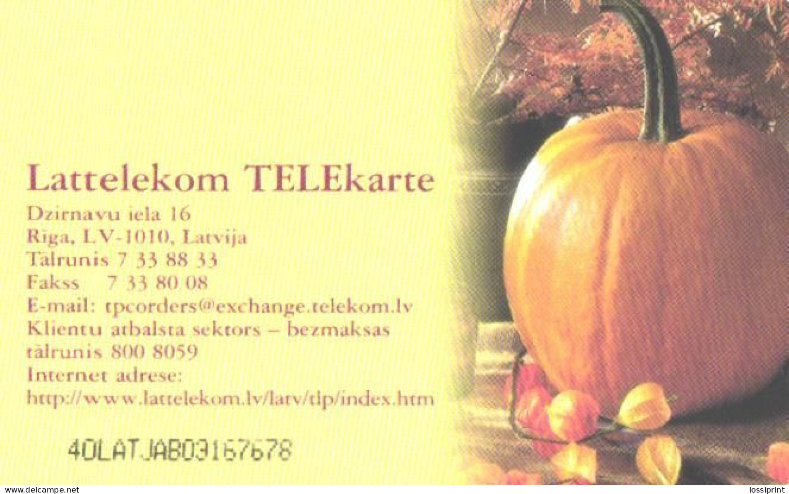 Latvia:Used Phonecard, Lattelekom, 5 Lati, Pumpkin, 2000 - Lettonie