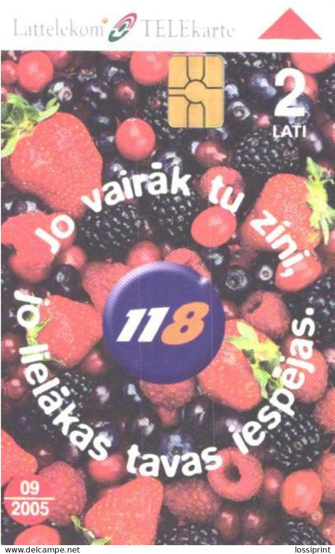 Latvia:Used Phonecard, Lattelekom, 2 Lati, Berries, 118 Advertising, 2005 - Lettland