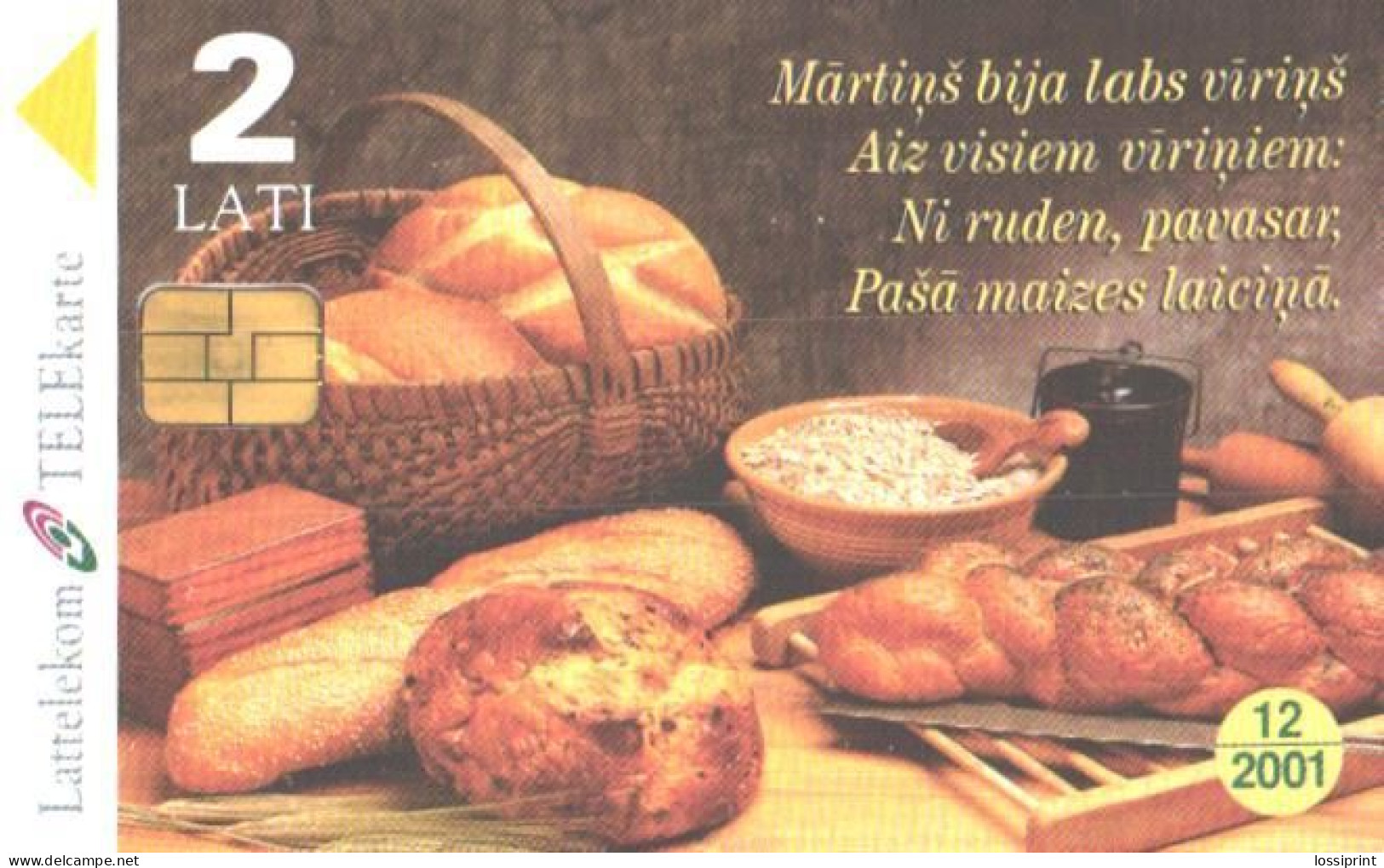 Latvia:Used Phonecard, Lattelekom, 2 Lati, Bread, Rye, 2001 - Latvia