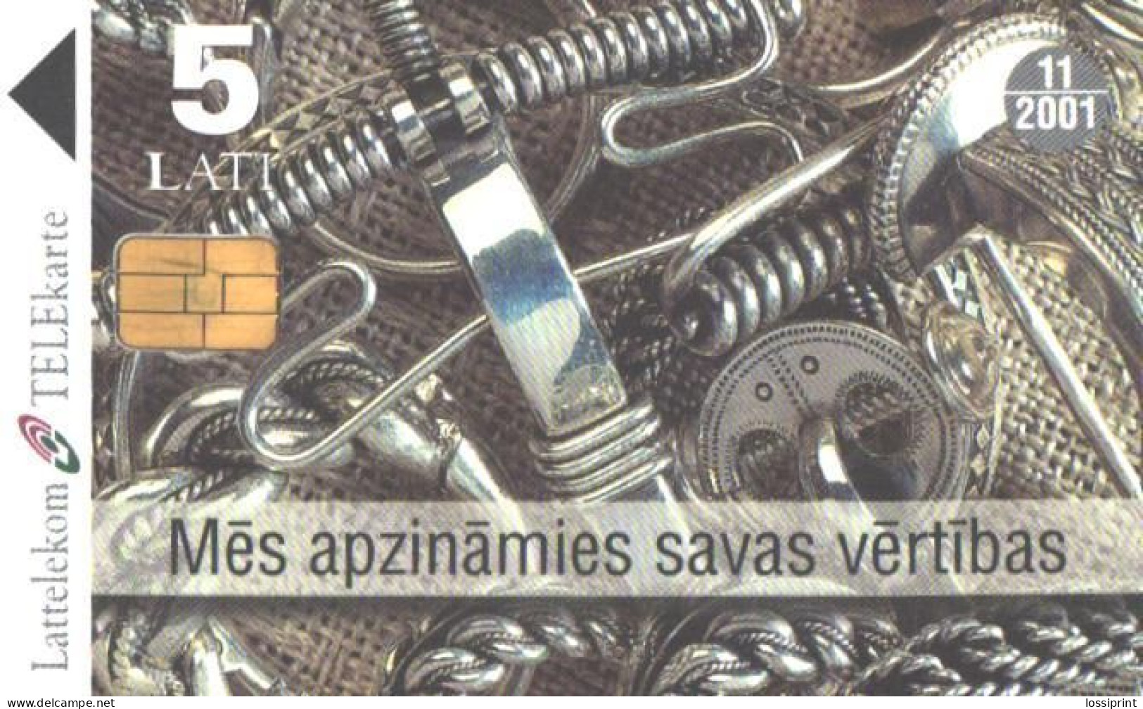 Latvia:Used Phonecard, Lattelekom, 5 Lati, Jewellery, 2001 - Latvia