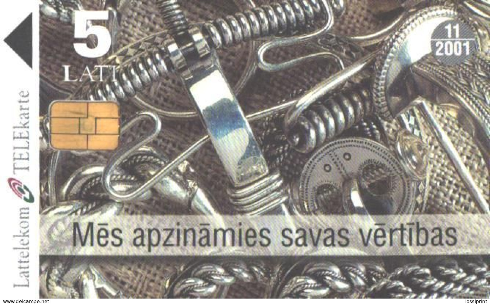 Latvia:Used Phonecard, Lattelekom, 5 Lati, Jewellery, 2001 - Lettonie