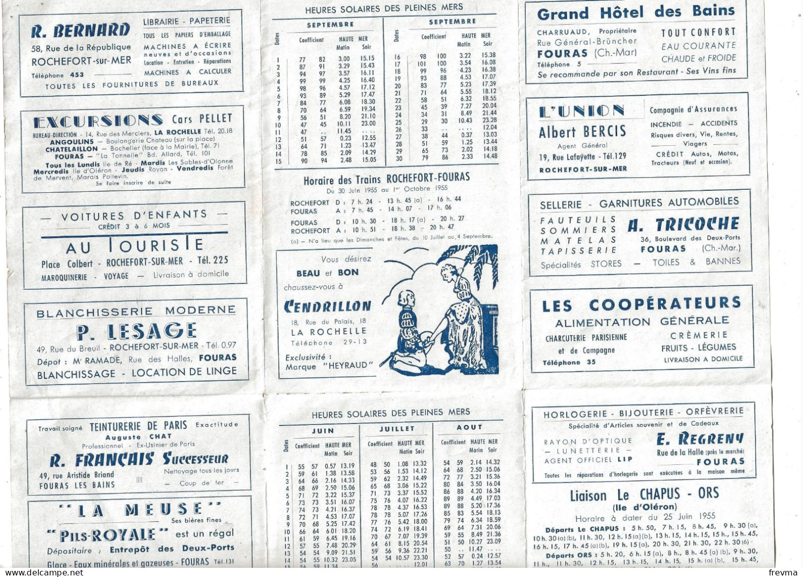 Horaires Des Pleines Mer De Fouras été 1955 Dépliant - Europa