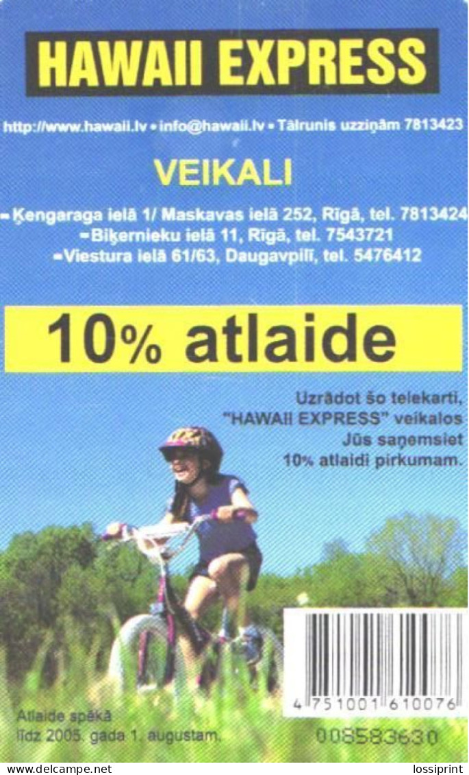 Latvia:Used Phonecard, Lattelekom, 2 Lati, Hawaii Express, 2005 - Lettland