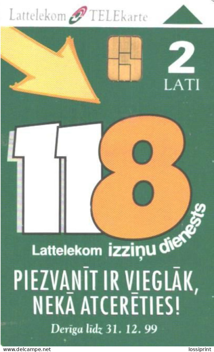 Latvia:Used Phonecard, Lattelekom, 2 Lati, 118 Advertising, 1999 - Lettonia