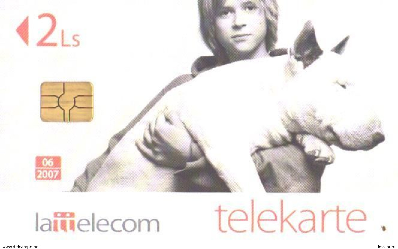 Latvia:Used Phonecard, Lattelekom, 2 Lati, Boy With Dog, 2007 - Lettonie
