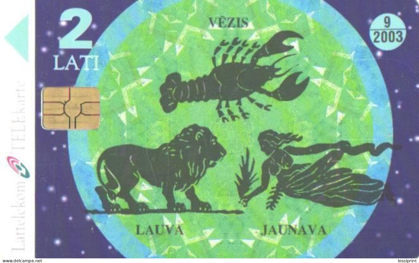 Latvia:Used Phonecard, Lattelekom, 2 Lati, Puzzle, Zodiac, Green, 2003 - Lettonie