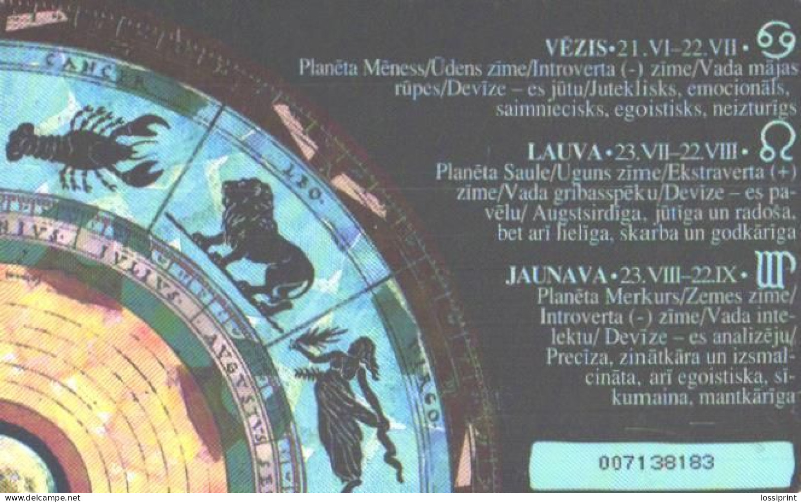 Latvia:Used Phonecard, Lattelekom, 2 Lati, Puzzle, Zodiac, Green, 2003 - Latvia