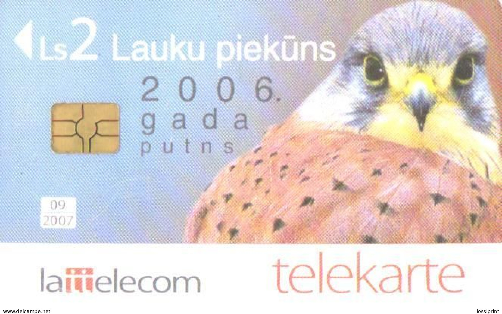 Latvia:Used Phonecard, Lattelekom, 2 Lati, Bird, Owl, 2007 - Lettonie