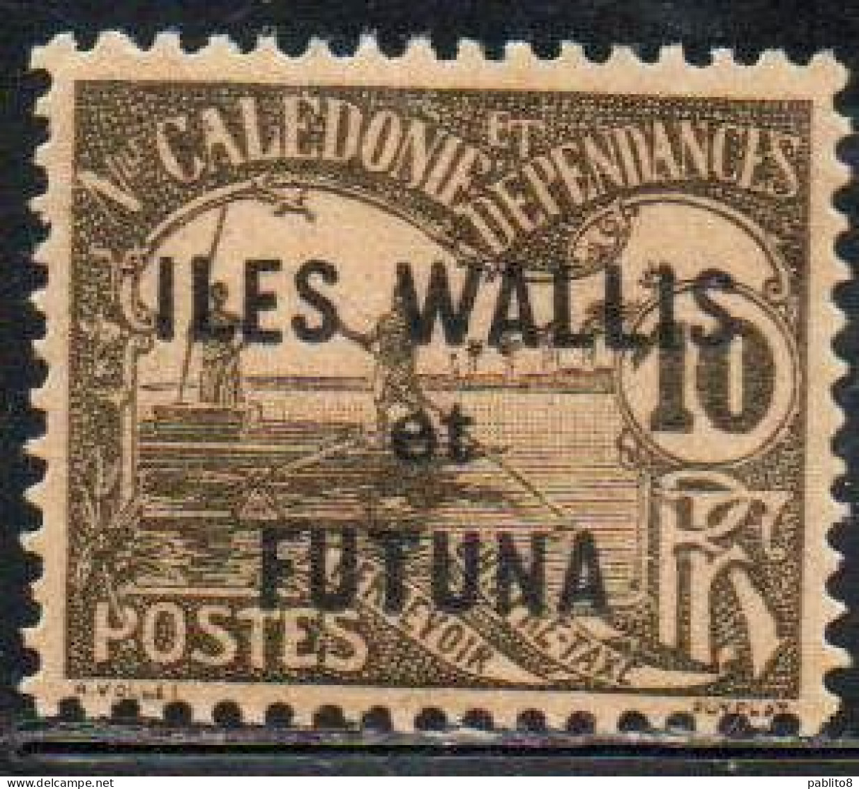 WALLIS AND FUTUNA ISLANDS 1920 POSTAGE DUE STAMPS TAXE SEGNATASSE MEN POLING BOAT NEW CALEDONIA OVERPRINTED 10c MH - Impuestos