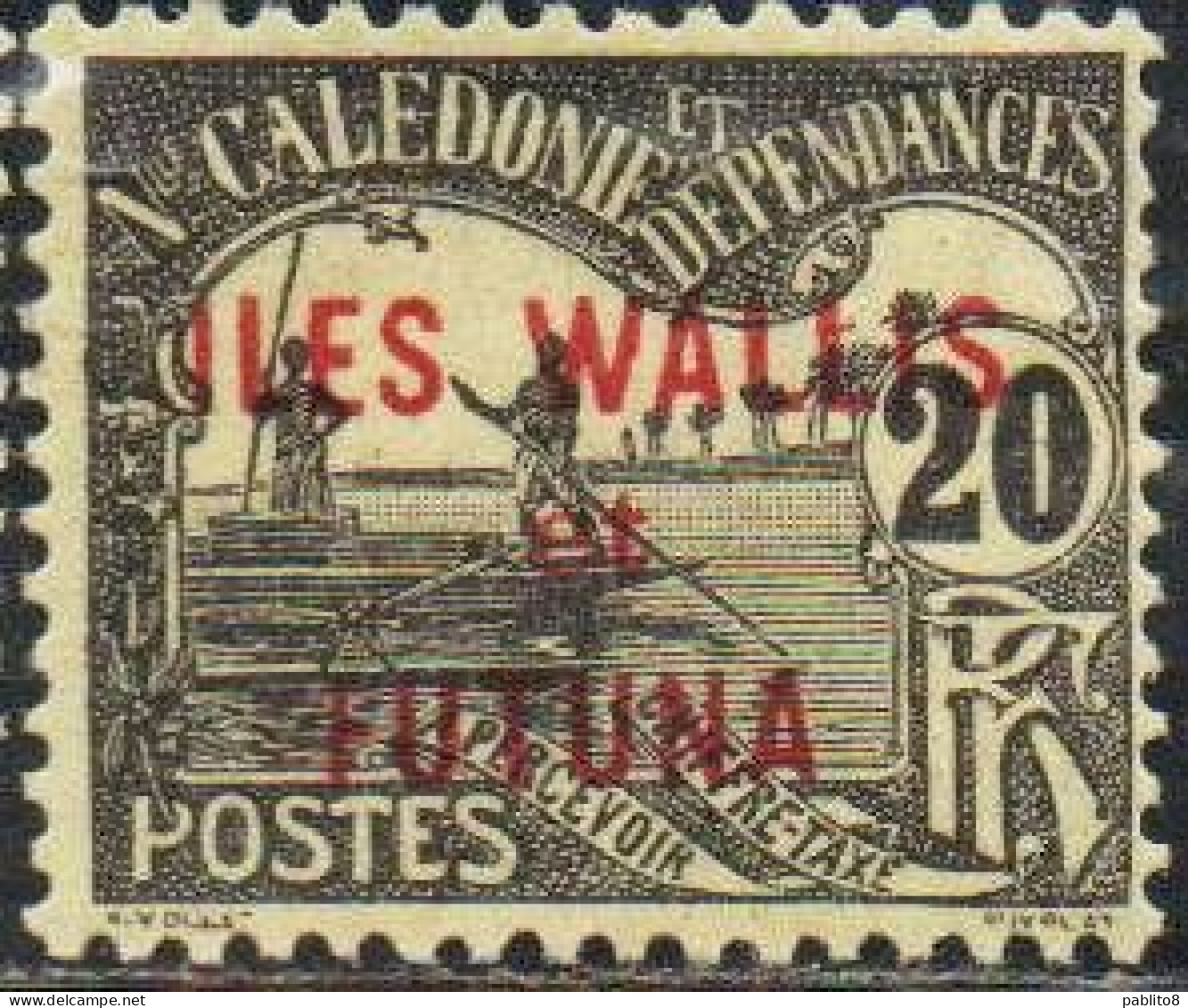 WALLIS AND FUTUNA ISLANDS 1920 POSTAGE DUE STAMPS TAXE SEGNATASSE MEN POLING BOAT NEW CALEDONIA OVERPRINTED 20c MH - Postage Due