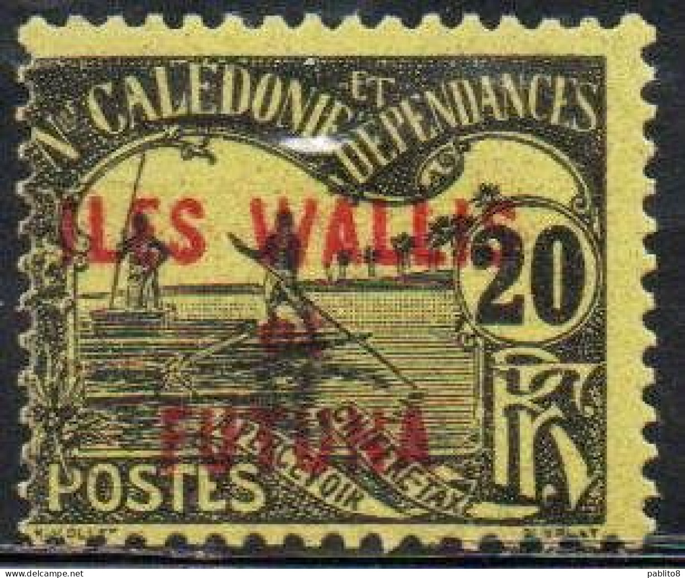 WALLIS AND FUTUNA ISLANDS 1920 POSTAGE DUE STAMPS TAXE SEGNATASSE MEN POLING BOAT NEW CALEDONIA OVERPRINTED 20c MH - Impuestos