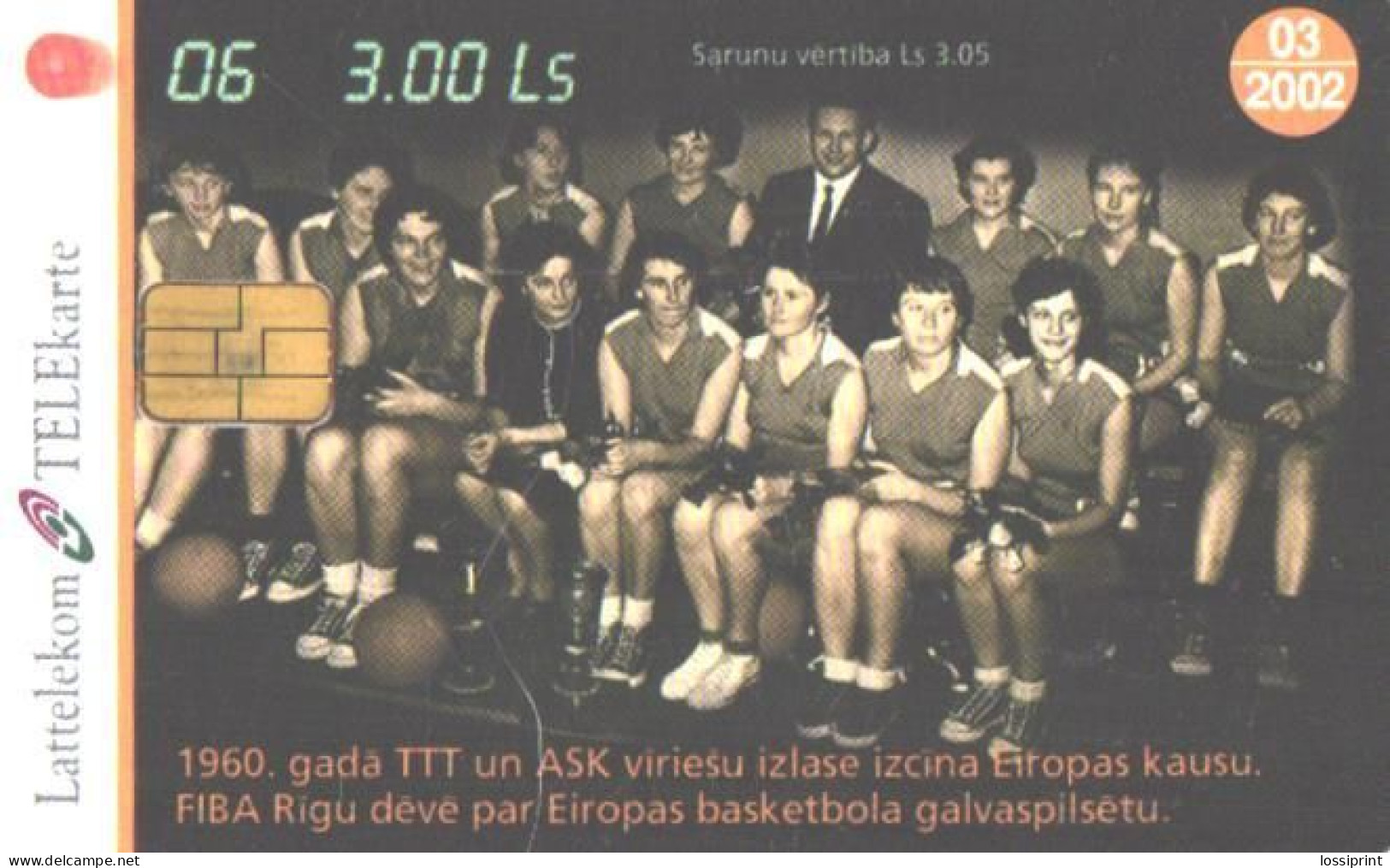 Latvia:Used Phonecard, Lattelekom, 3 Lati, Basketball Team, LMT, 2002 - Lettland