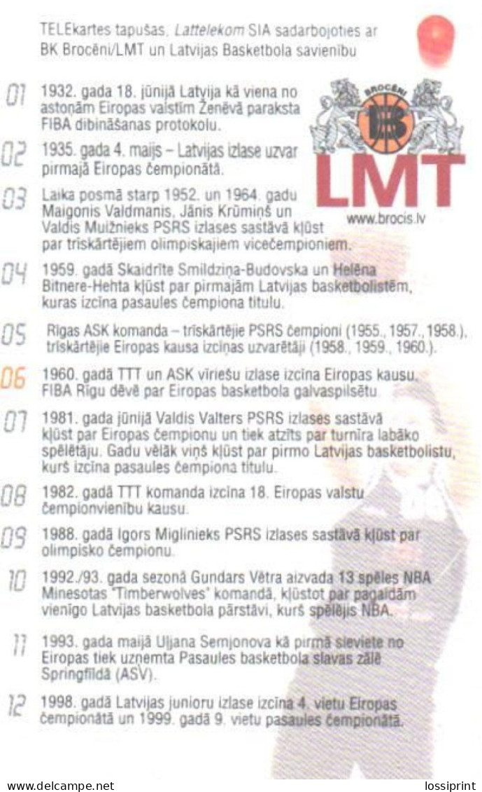 Latvia:Used Phonecard, Lattelekom, 3 Lati, Basketball Team, LMT, 2002 - Latvia